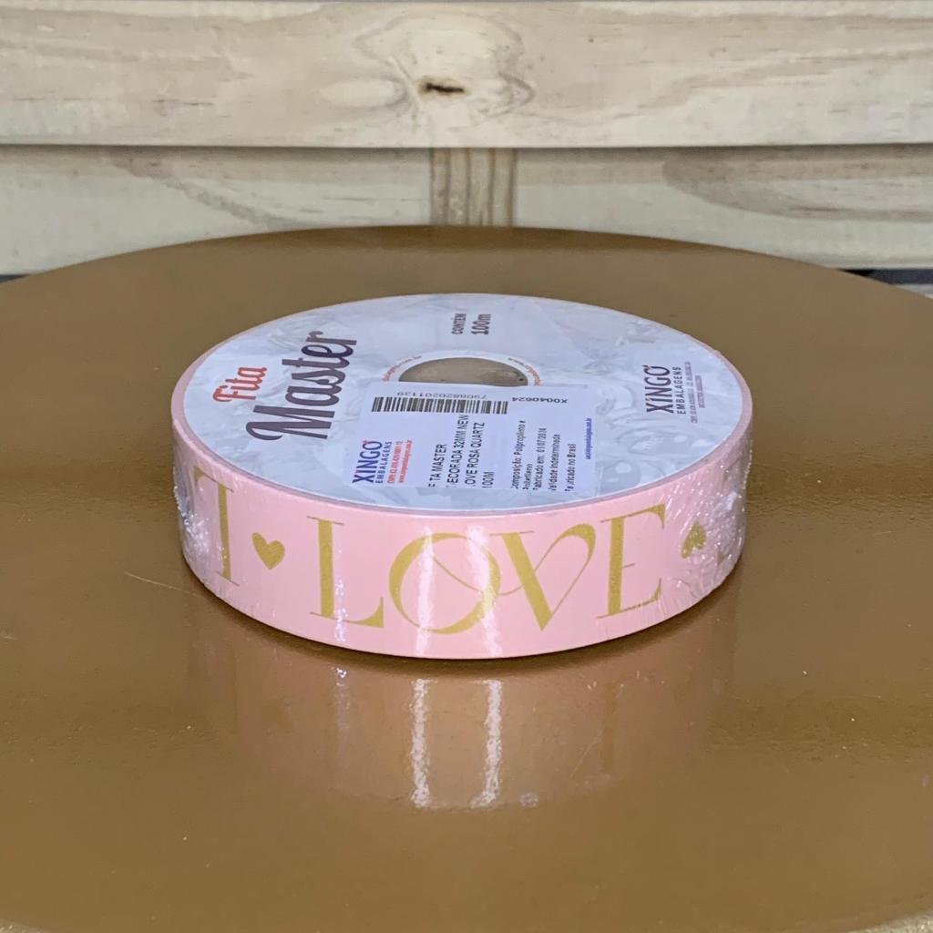 Fita Master Decorada New Love Rosa 32mmx100metros Para Presente Rolo ...