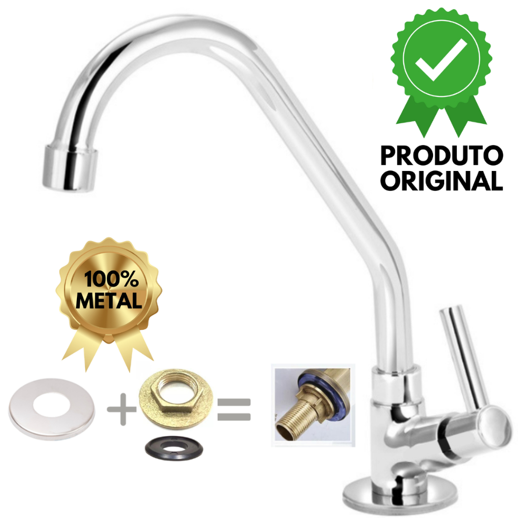 Torneira Cozinha Pia Mesa Bica Móvel Inteira Metal