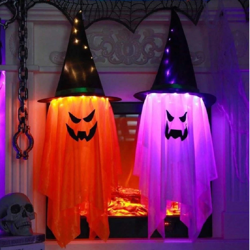 Decoração Halloween Chapéu Fantasma Suspenso LED