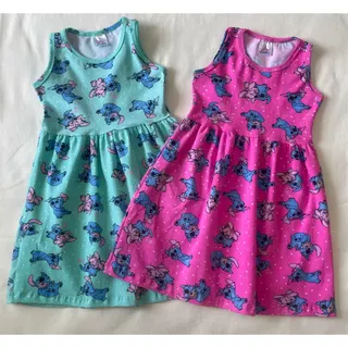 kit 2peças de Vestidos Infantil Stitch Roupa de Menina Verão Algodão nos tamanhos 2 ao10