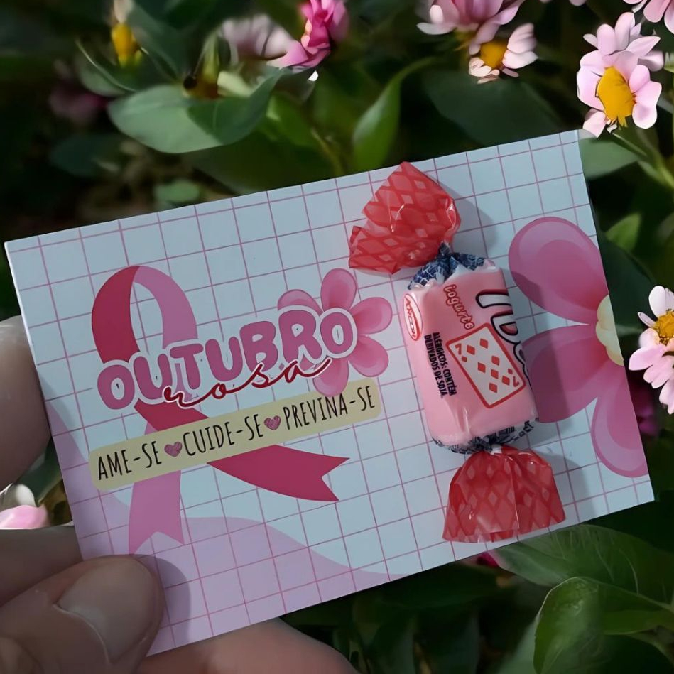 Lembrancinha Outubro Rosa Card para Doces Personalizada com Rede Social ...
