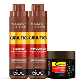 Kit Tratamento Eico Cura Fios Shampoo e Condicionador Força Crescimento 800ml + Máscara Hidratação Sem Sal 500g