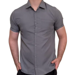 Camisa Social Masculina Manga Curta Blusa MicroFibra Não Amassa Com Bolso - Full Envio Imediato