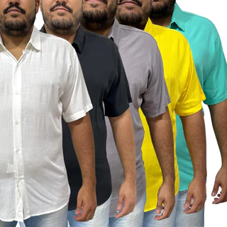Kit 5 Camisa Plus Size Social Lisa Manga Curta Viscose