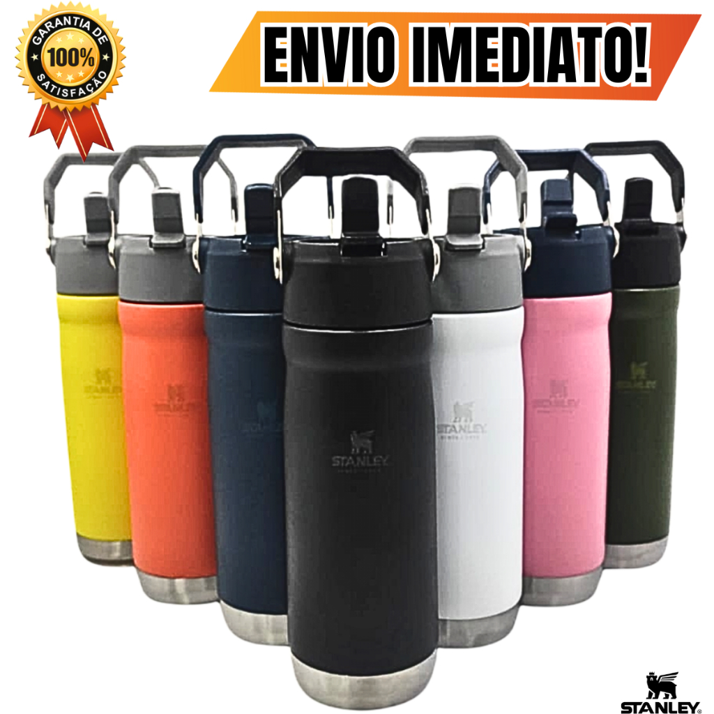 Garrafa Squeeze 650 ml Aço Inox Térmica com Canudo Logo Stan