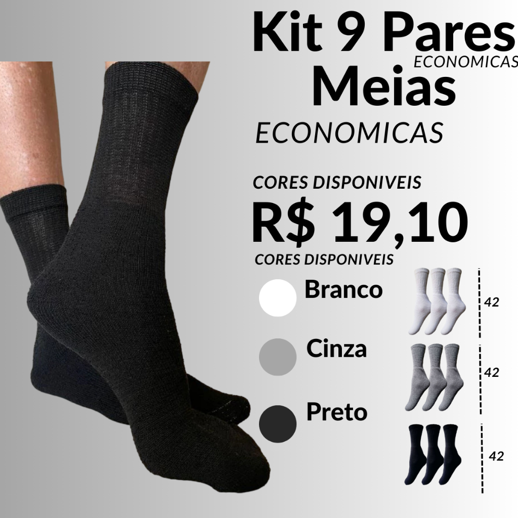 Kit 9 Pares de Meias Lisas