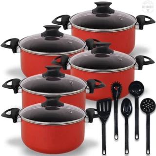 Jogo De Panelas Caçarolas Plus 16 a 24 Antiaderente 5 Camadas De Teflon Cor Vermelho