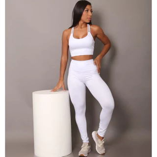 Conjunto 3D Academia Feminino Poliéster Esportivo Fitness Top e Calça