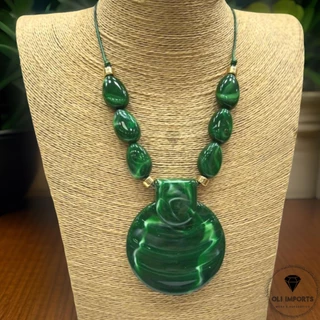 Colar Feminino De Pedra Pingente Resinada Redondo Maxi Cordão Fio Encerado Elegante Cores Vibrantes