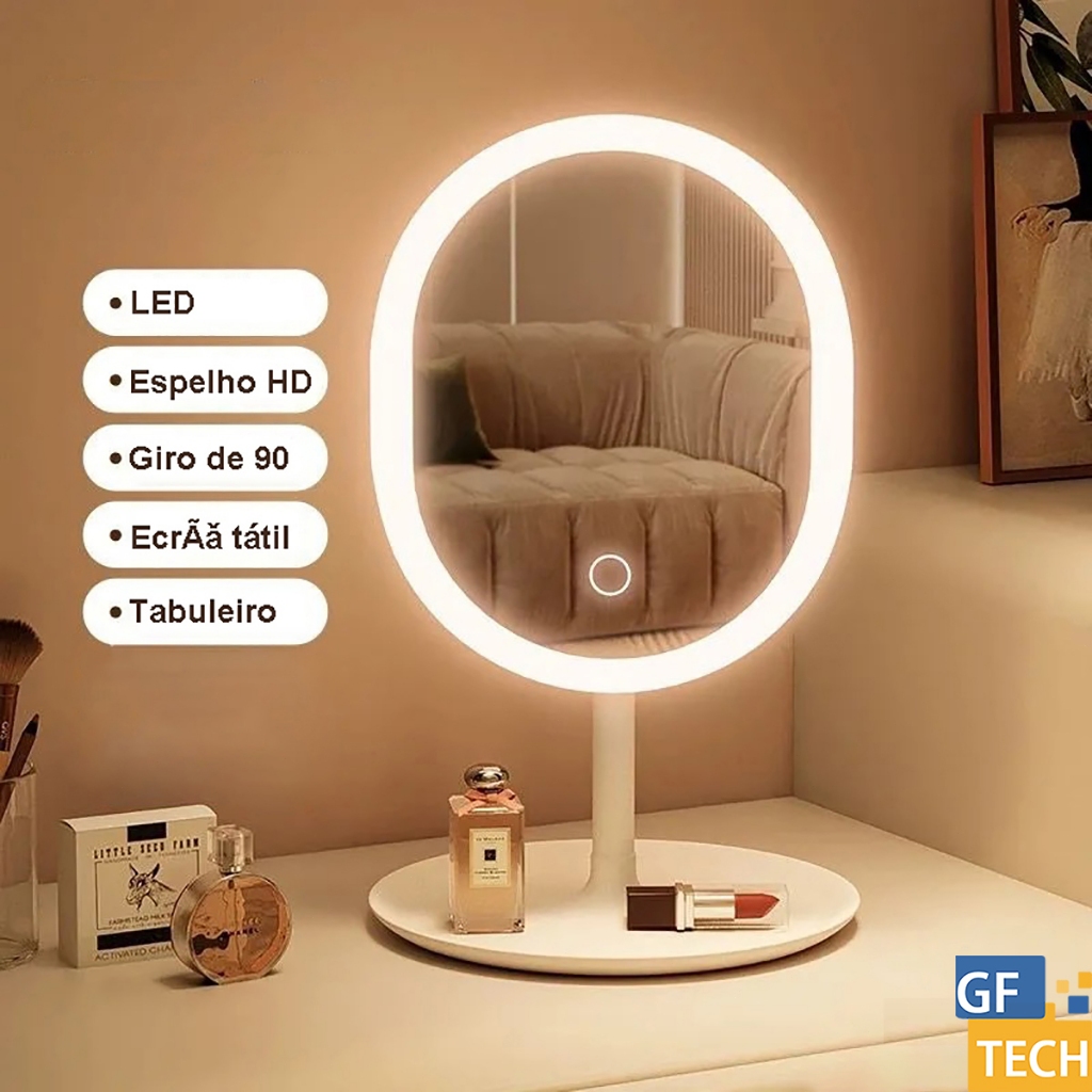 Espelho Com Led 3 Cores Para Maquiagem Com Botão De Toque Sem Fio ...