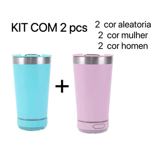 KIT COM 2 Pcs 420ML Copo térmico inox com tampa abridor e caixa de som com bluetooth Led