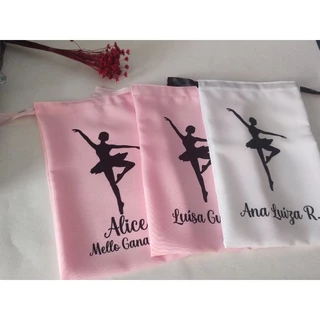 Saquinho porta sapatilha ballet personalizado com nome.