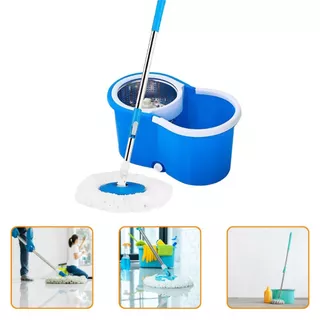 Mop Giratorio Com cabo de 110 cm Cesto Em Inox - Balde Centrífuga - C/2 Refil