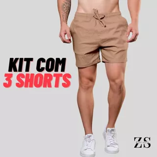 Kit 3 Short de Linho Masculino Bermuda