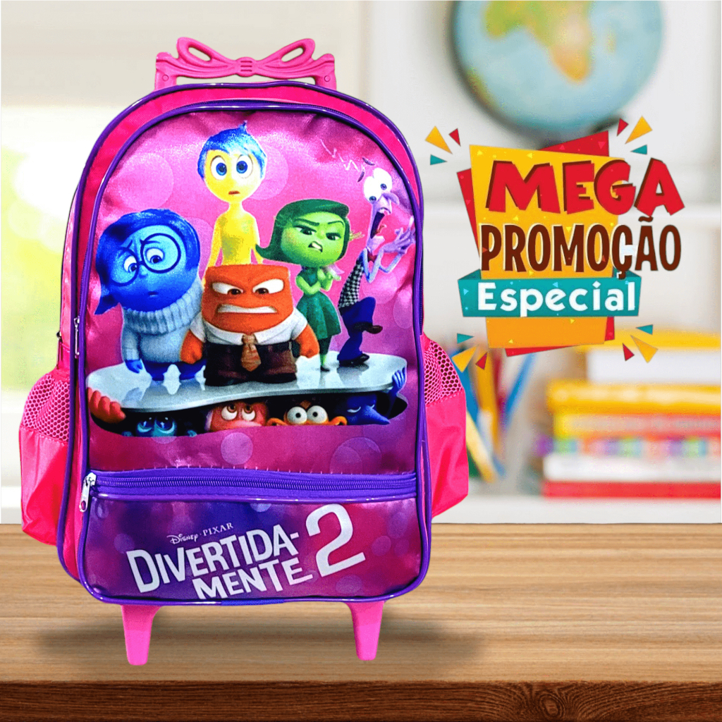 Mochila Escolar Infantil Grande Com Rodinha Divertida Mente Rosa ...