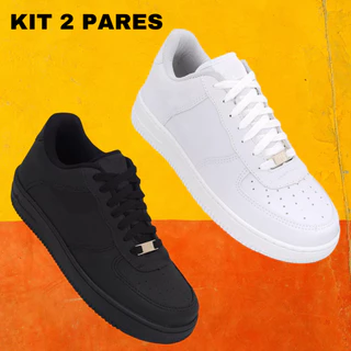 2 Pares Tenis Casual Feminino Masculino Air Confortavel Academia Branco Preto
