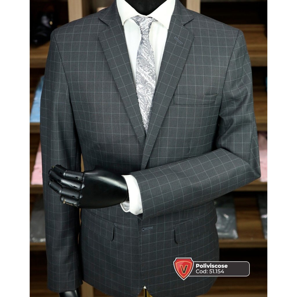Terno Poliviscose Slim Xadrez Quadriculado Blazer+Calça Premium Via do Terno