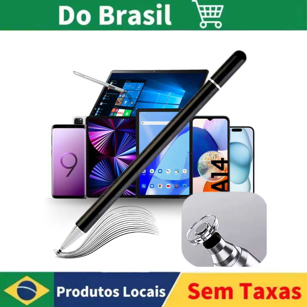 Caneta Touch Para Celular Tablet Ponta Fina Universal Com Rejeição de ...