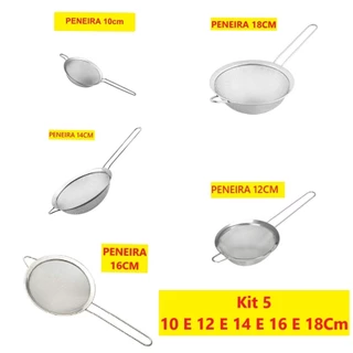 Conjunto 5 Ou 3 Peças Peneiras Coadores Inox 18Cm 16Cm 14Cm 12Cm 10Cm Para Suco Grãos Universal em Oferta na Shopee