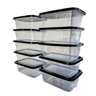 kit 10 potes 500 ml vasilha marmita retangular transparente bpa free Tampa Preta
