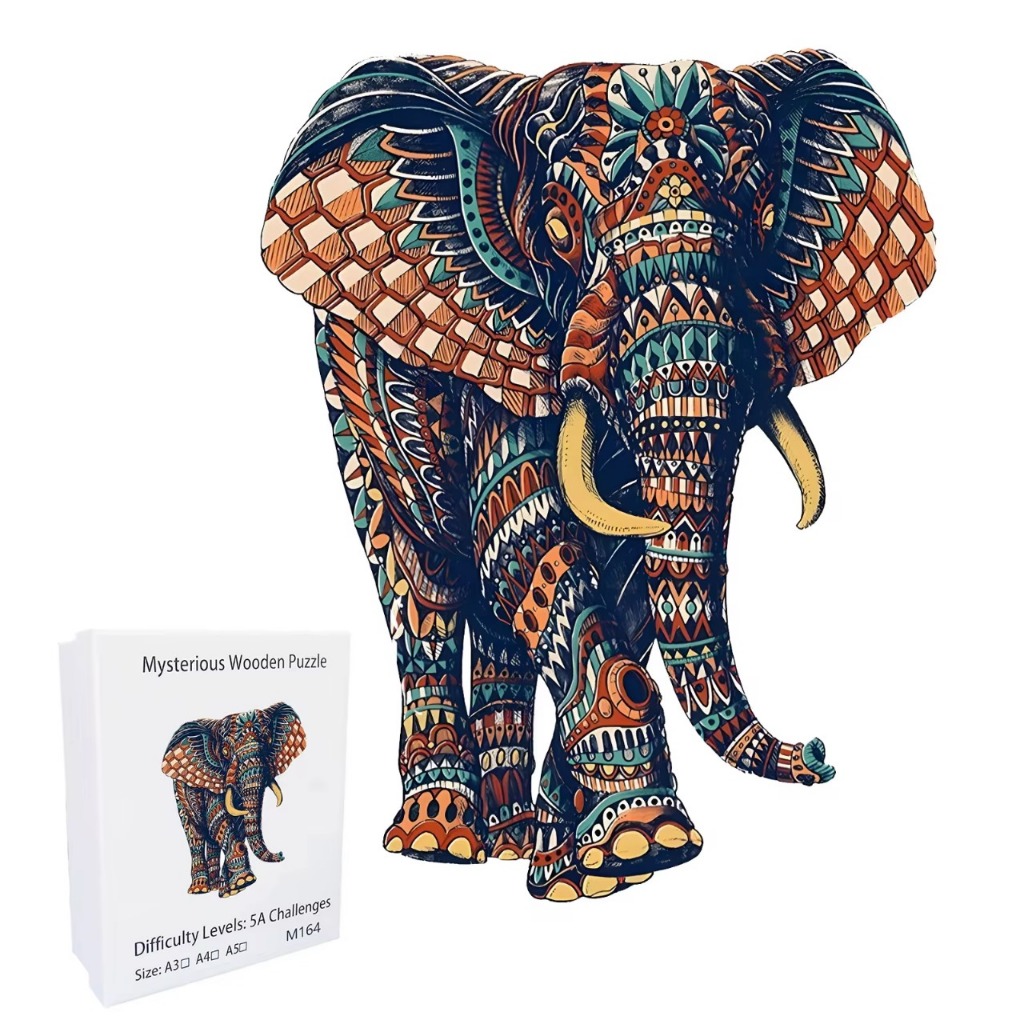 Quebra Cabeça 3d Puzzle Madeira Elefante M164 Tamanho A4