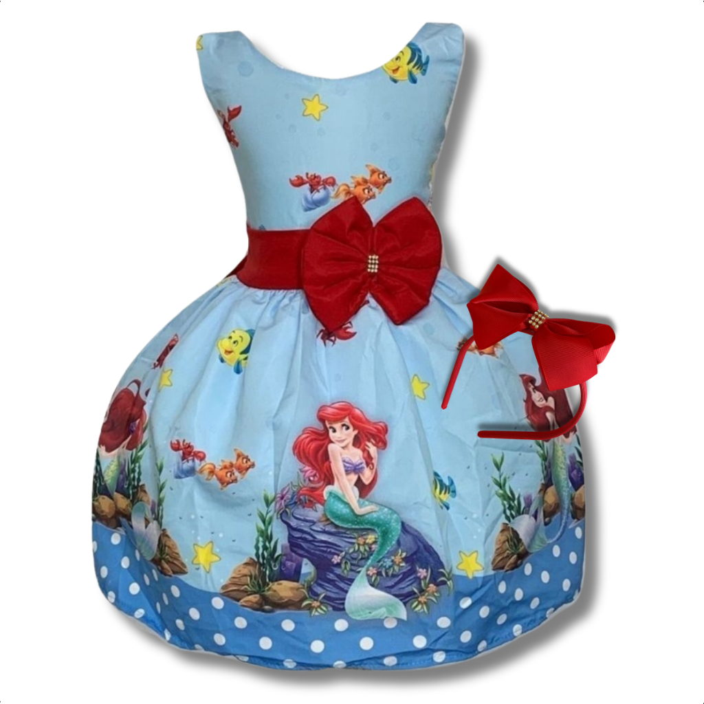 Vestido Temático Infantil Ariel Azul Luxo | Shopee Brasil