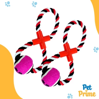 Kit 2 Brinquedo Puxador de Corda p/ Cães com Bola Tênis Savana Pet