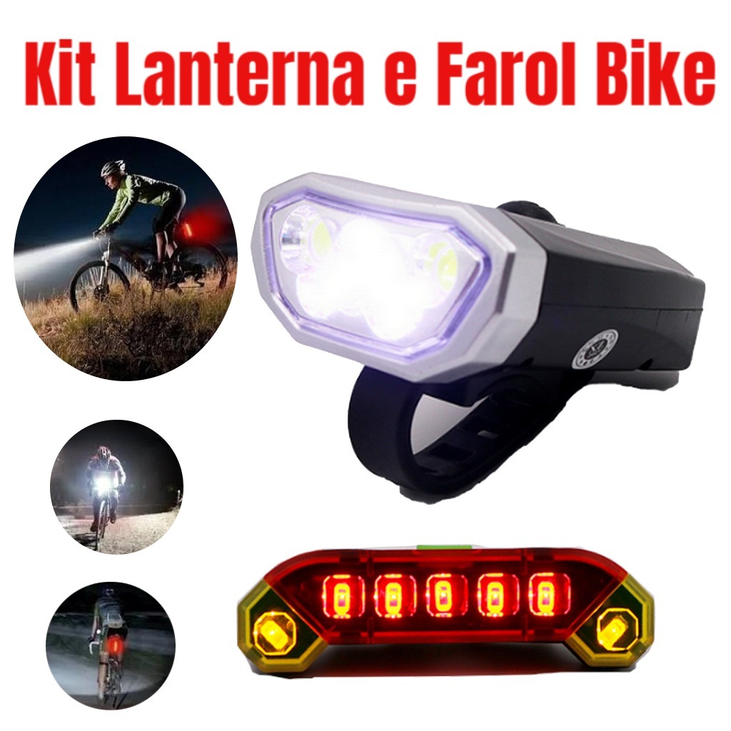 Kit Lanterna e Farol Bicicleta Bike Luz Ultra Led a Prova D'Água 0503