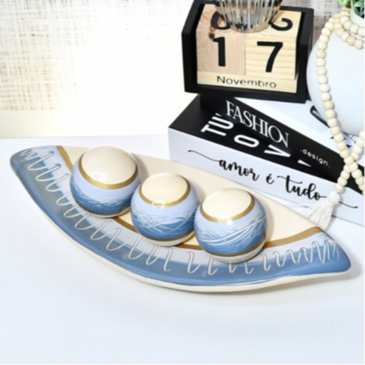 Enfeite Centro Mesa Prato Decorativo kit 3 Bolas Sala Ceramica Enfeite rack Desenho Fruteira Cozinha