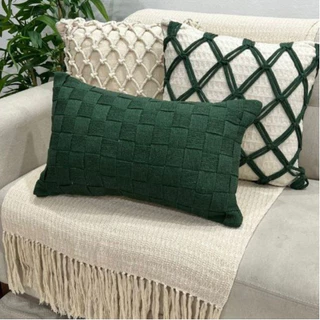 Kit de Almofadas Macrame Verde Musgo Artesanal Decorativa Algodão Estilo Boho Trançada Rustica