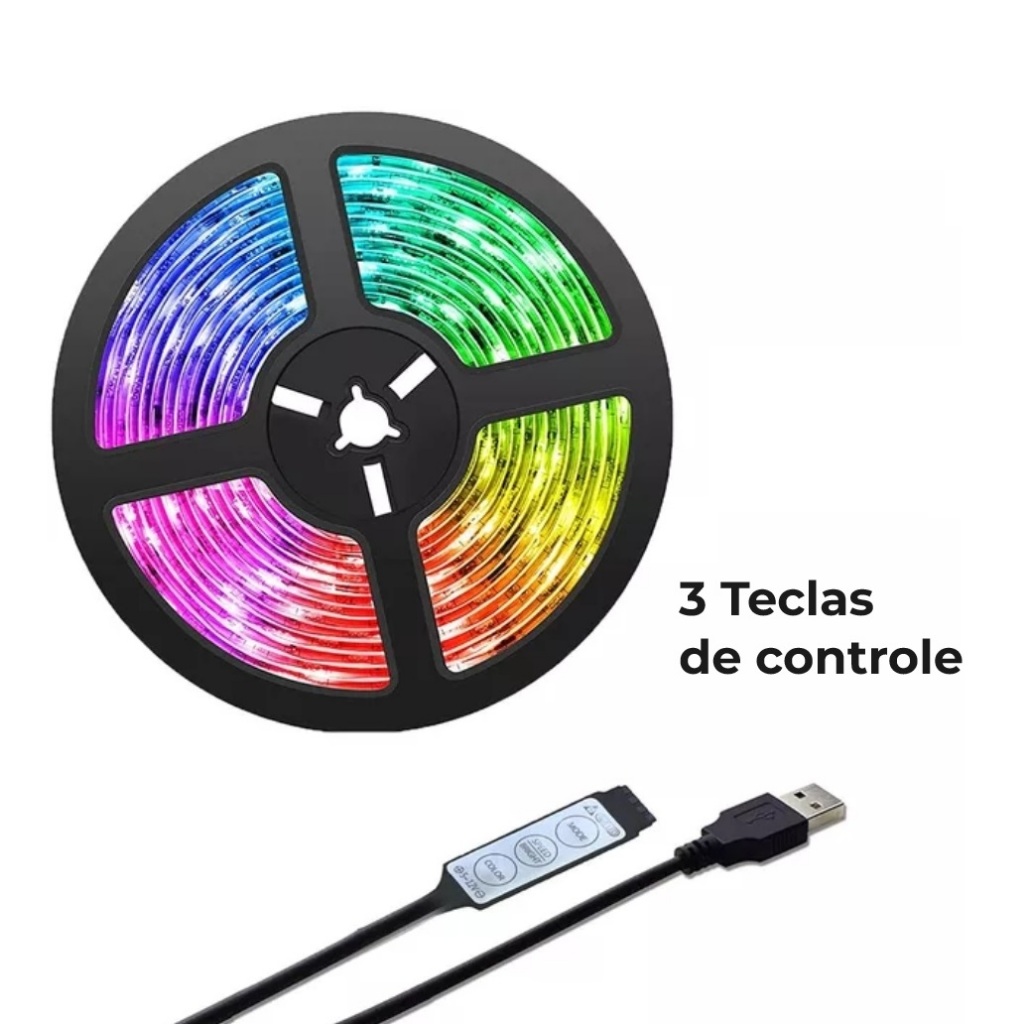 Fita Led Colorida com 3 teclas de controle | Shopee Brasil