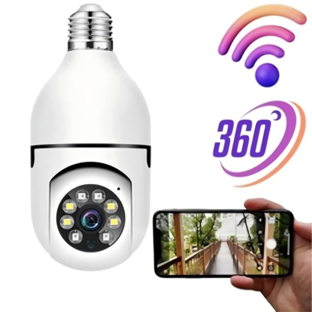 Câmera wifi ip sem fio giratória 360 com encaixe lampada bocal rosca ptz full HD visão noturna segurança