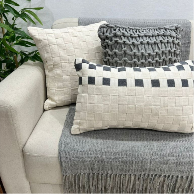 Kit de Almofadas Corda Trançada Cinza Decorativa Rustica Boho Artesanal Algodão
