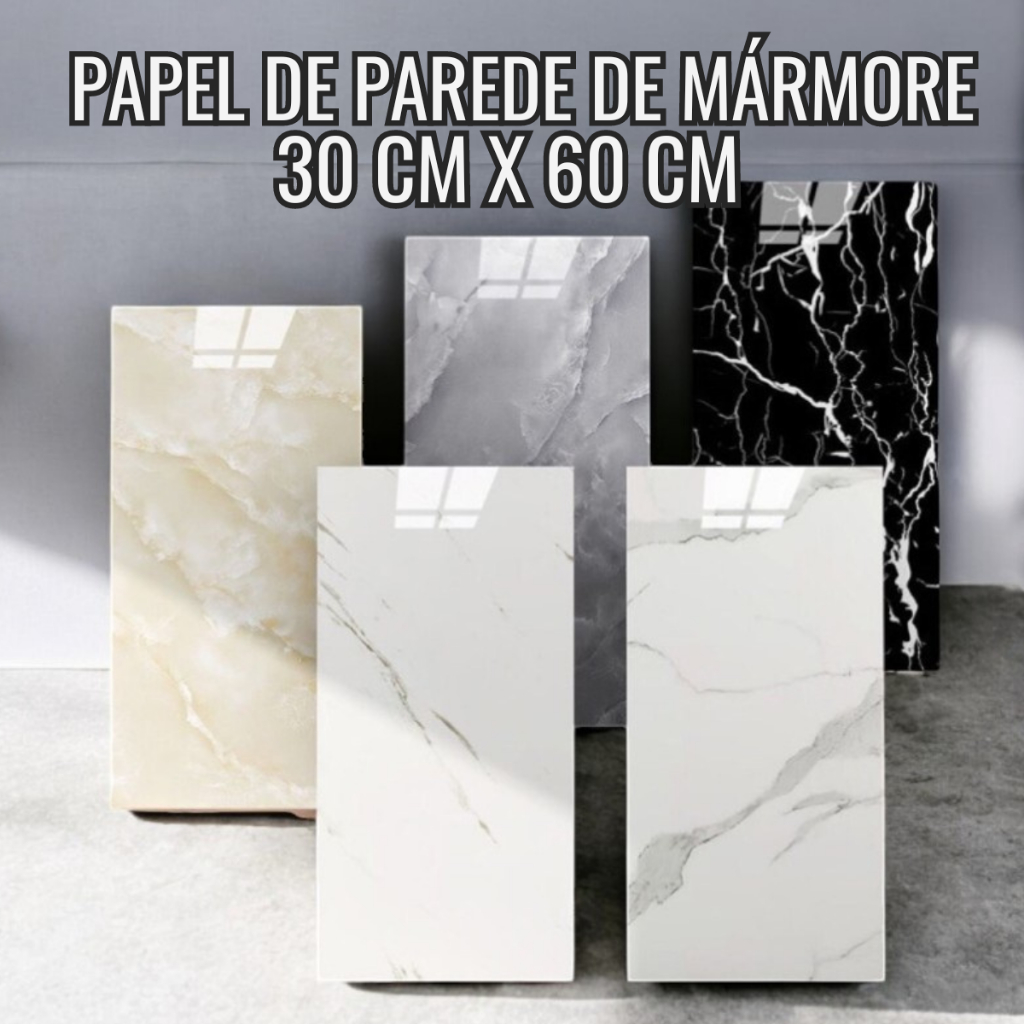 Kit Placas Mármore Vinílico Adesivo 60x30 Parede Decoração Lavável 30cm X 60cm