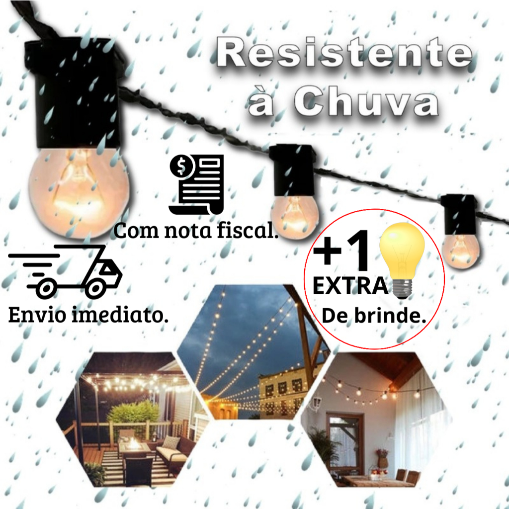 Varal De Luzes Até 20 Metros Com LED Ou Incandescente Lâmpadas Cordão Bivolt Resistente à Chuva Luz