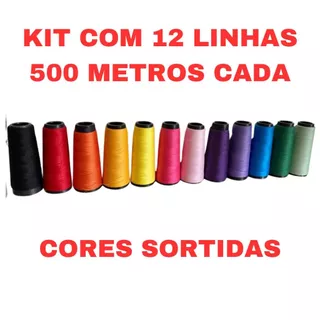 Kit 12 CONES Linha para Costura Reta de cores sortidas com 500 metros cada