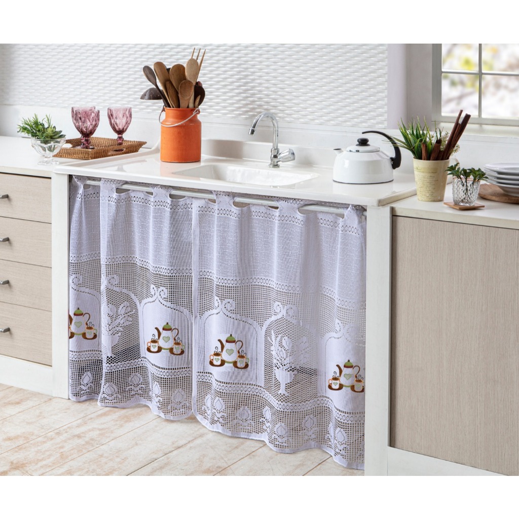 Cortina De Pia Para Cozinha Renda Estampada 1,60m X 0,80m | Shopee Brasil