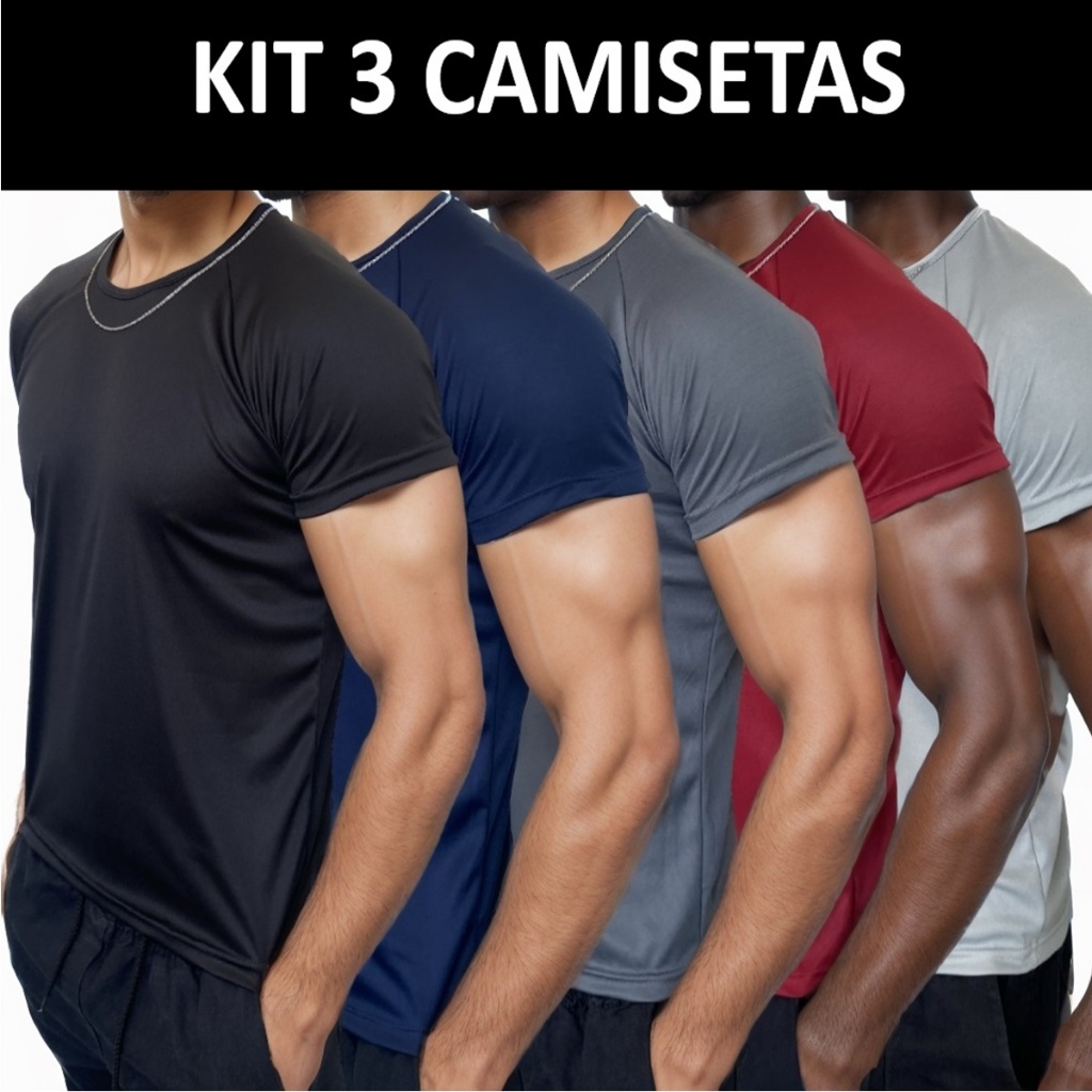 Kit 3 Camisetas Masculina Dry Fit Proteção Solar UV50 Térmica Anti Suor Academia Treino Cores Sortidas