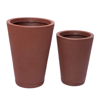 Kit 2 Vasos de Plantas Decorativo Polietileno Coluna Redonda Cone N1 N2 Com Prato