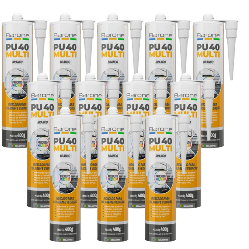 Caixa c/ 12 tubos Selante PU40 Branco, Cinza, Preto 400 gramas Multiuso Construção e reparos Adesivo