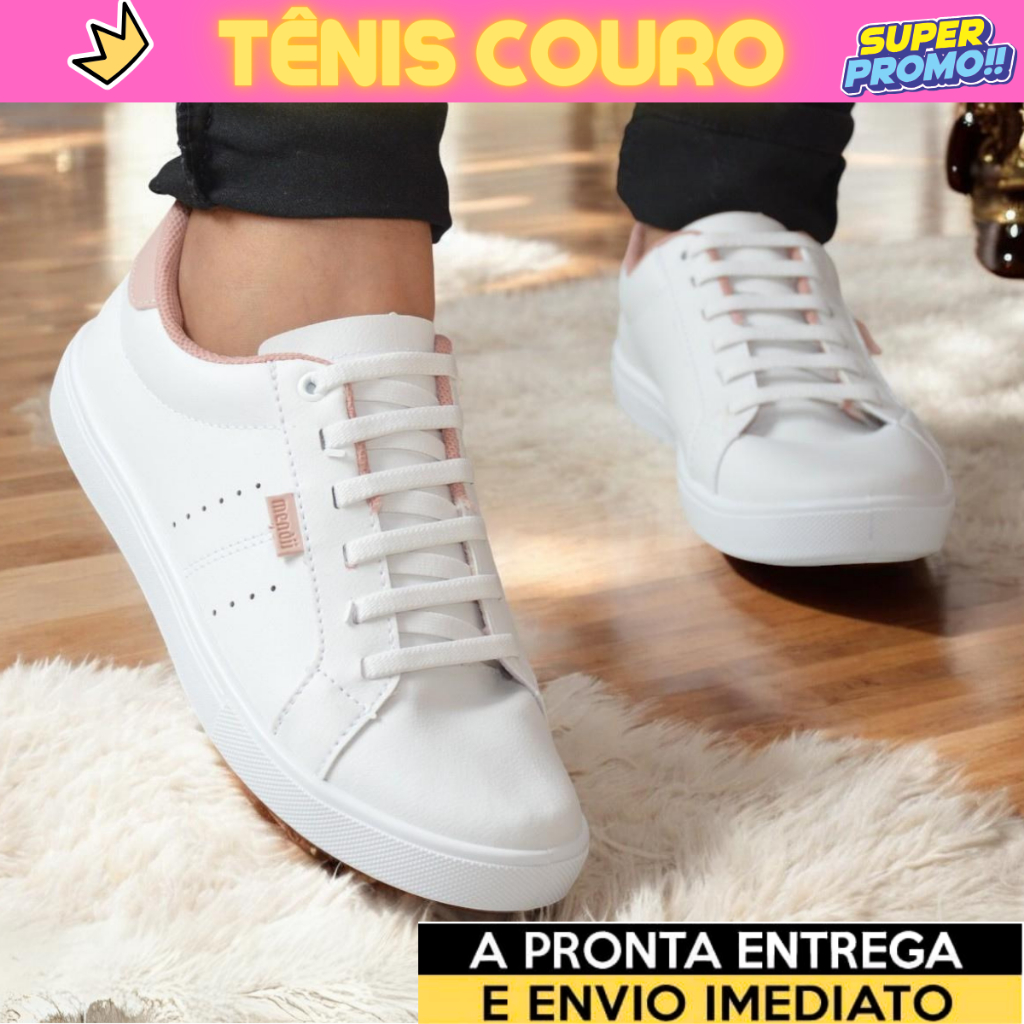 Tênis Feminino Branco 34 Ao 43 Couro Super Macio Confortável Elegante ...