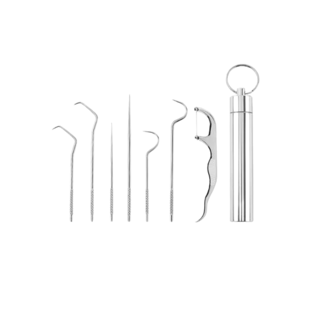 Kit 7 Peças Palito De Dente Aço Inoxidável limpeza Para Dentes