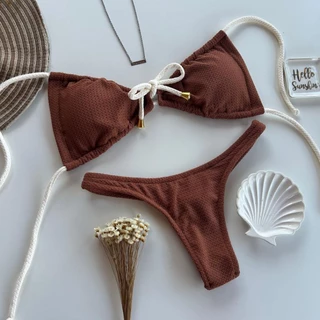 Conjunto de biquíni fio dental marrom, diversas cores