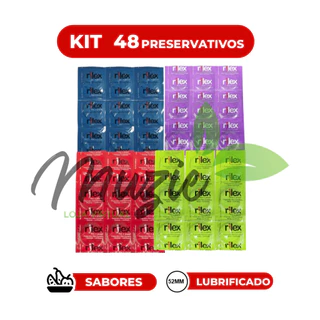 Kit 48 Presevativos Camisinha Rilex Sabor Morango, Menta e Uva Lubrificado