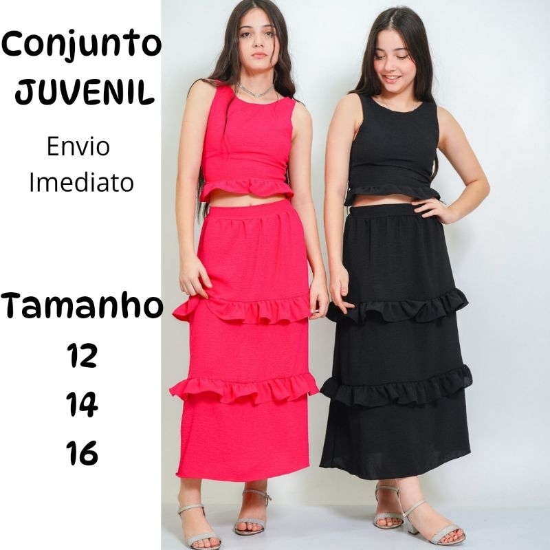 conjunto infantil saia longa para adolescente