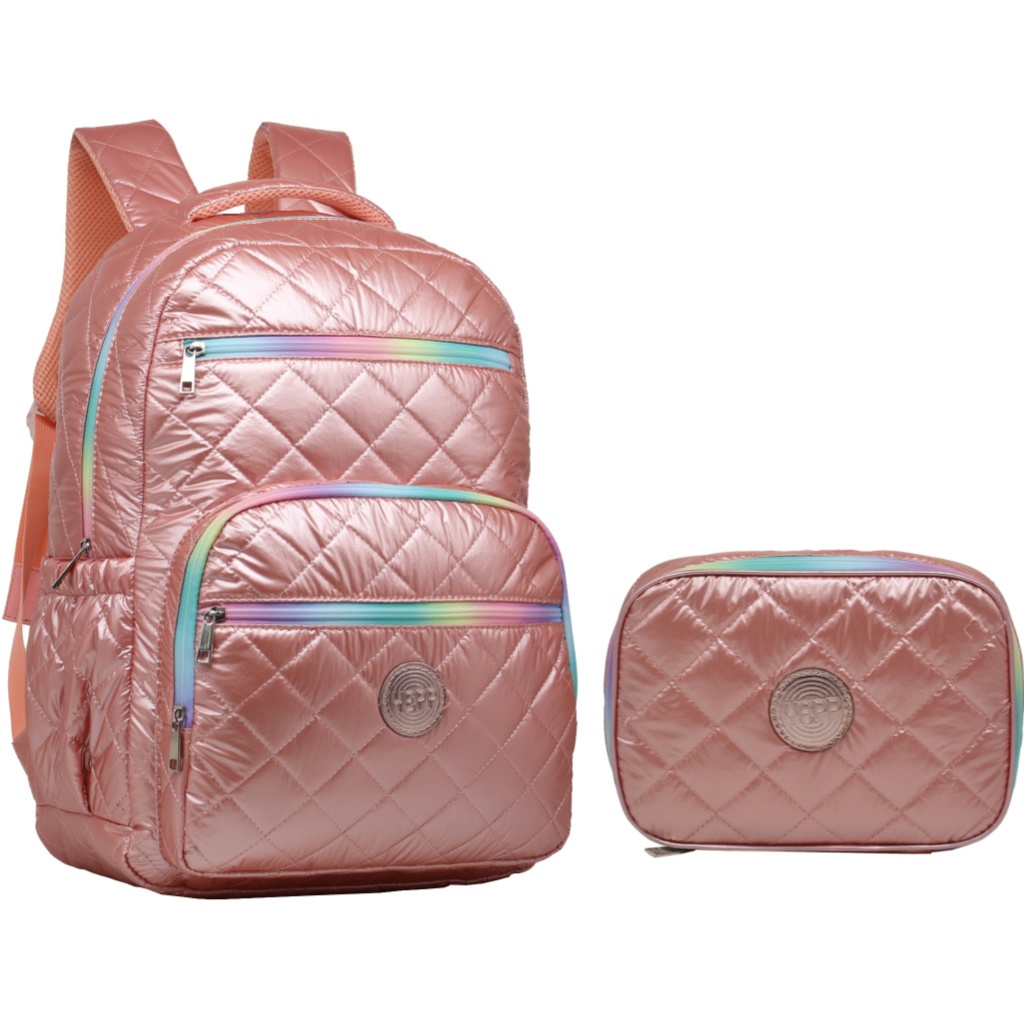 Kit Mochila Costas Com Estojo Matelassê Juvenil Grande Escolar