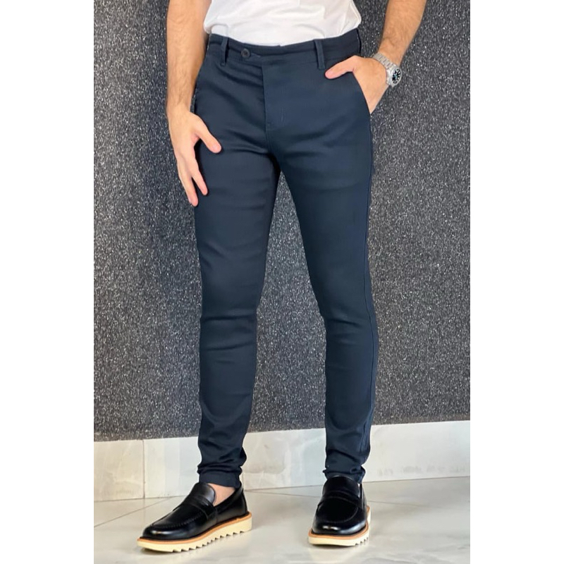 Calça Alfaiataria Masculina Social Sarja Slim Fit com Lycra Elastano ...