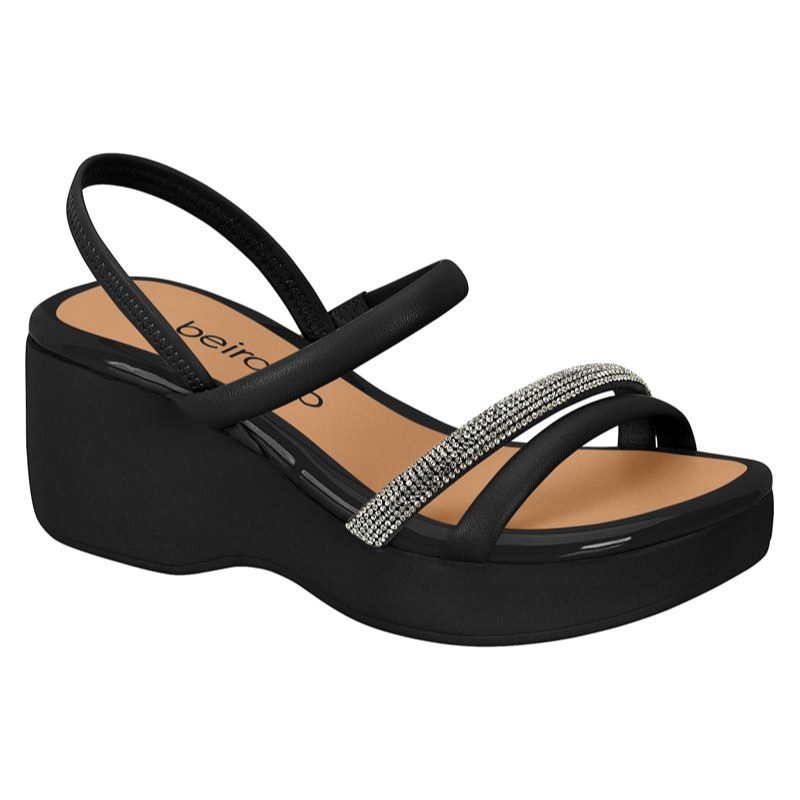 Sandalia Anabela Beira Rio Conforto Feminina Strass Macia Original