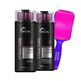 Kit Truss Condicionador 300ml e Shampoo 300ml Structure + Escova Raquete Beauty Secret