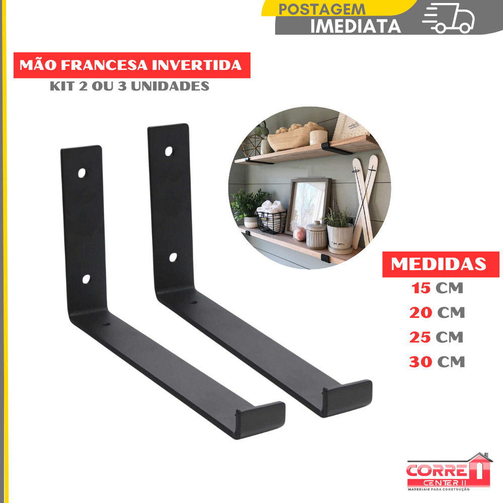 Mão Francesa Suporte Invertido Cantoneira p/ Prateleira Preta